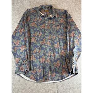 VTG 90s Eddie Bauer Elkhorn Twill Floral Shirt Mens 2XLT Button Up Casual Retro